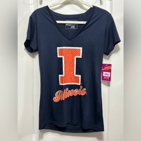 Campus heritage collection fighting Illini U of I women Vneck tee bling womens M - Picture 1 of 6